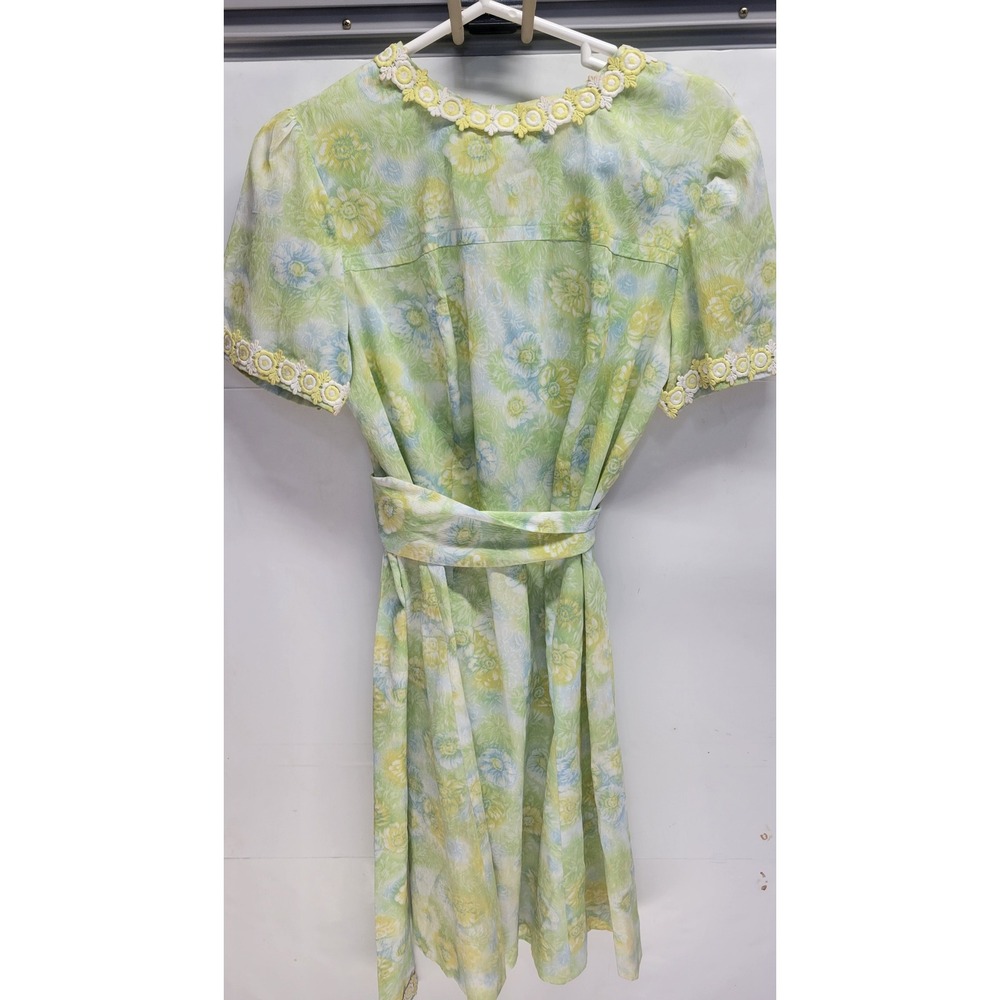 Vtg 70s retro Floral handmade Dress Mod Hippie sz L‎ with belt